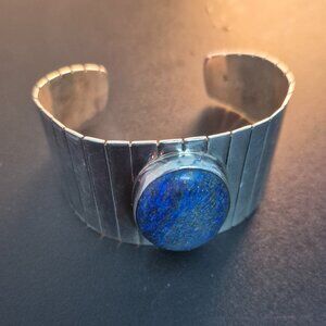 Wide sterling silver blue lapis wide cuff bracelet 925 silver.